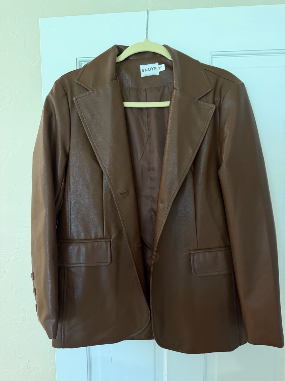 SNDYs Brown Faux Leather Blazer Jacket